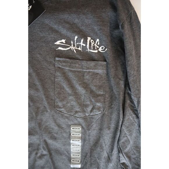 Salt Life SLM10303 Men Sz M Gray Heather Hook Line and Sinker L/S Pocket Tee - Picture 4 of 7